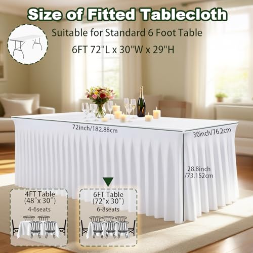 5 Pack White Spandex Fitted TableClothes for 6 Foot Rectangle Tables, Stretchy Long White Table Cloth Rectangle Tablecloth 6ft Fitted Table Cover Skirt for Weddings Birthday Party Banquet Baby Shower