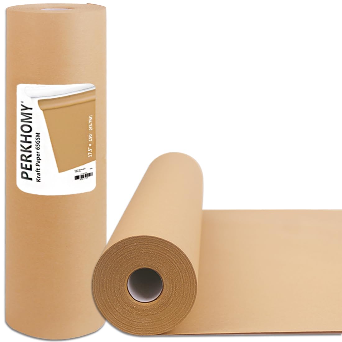 PerkHomy Brown Kraft Paper Roll 17.5" x 3,600" (300') for Gift Wrapping Bulletin Board Craft Art Bouquet Flower Packing Moving Shipping Floor Covering Table 70GSM 50LB (Brown, 17.5" x 300')