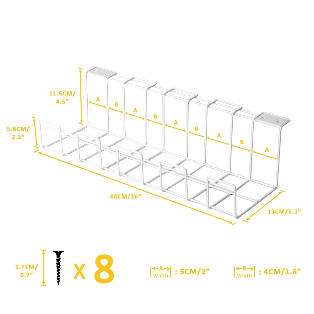 2 Packs Cable Management Tray, 40cm Under Desk Organizer for Wire Organization, Metal Holder for Desktop Computer Home Office Kitchen Workstation to Cover and Hide Power Strips