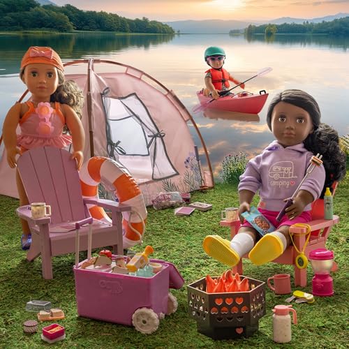 Our Generation – 18-inch Camper Doll – Lifelike Hazel Eyes & Wavy Brown Hair – Light-up Lantern & Camping Accessories – Pretend Play – Toys for Kids Ages 3 Years & Older – Vivian