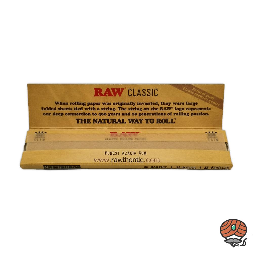 RAW Classic King Size Slim Rolling Paper Full Box, 50 Packs, 1600 Leaves