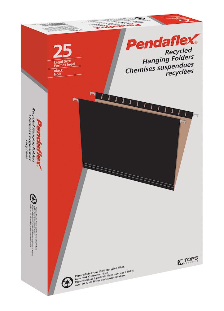 Pendaflex Hanging File Folders, Legal Size, Black, 25-Pack, Durable Construction, for High-Volume Filing, Eco-Friendly Material, Professional Office Organization