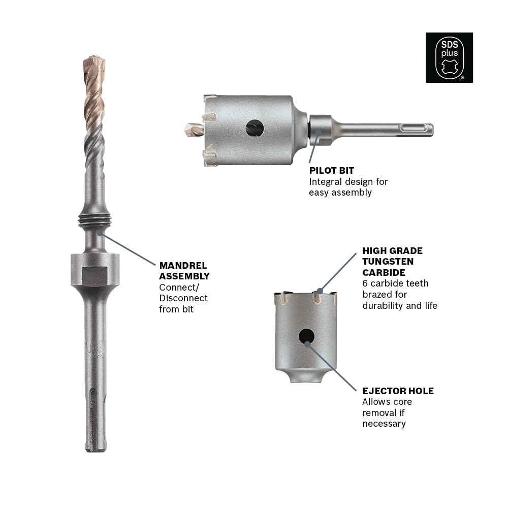 Bosch T3926SC 13 in. Extension Carbide SDS-Plus Speedcore Thin-Wall Core Bit for Removal of Masonry, Brick and Block