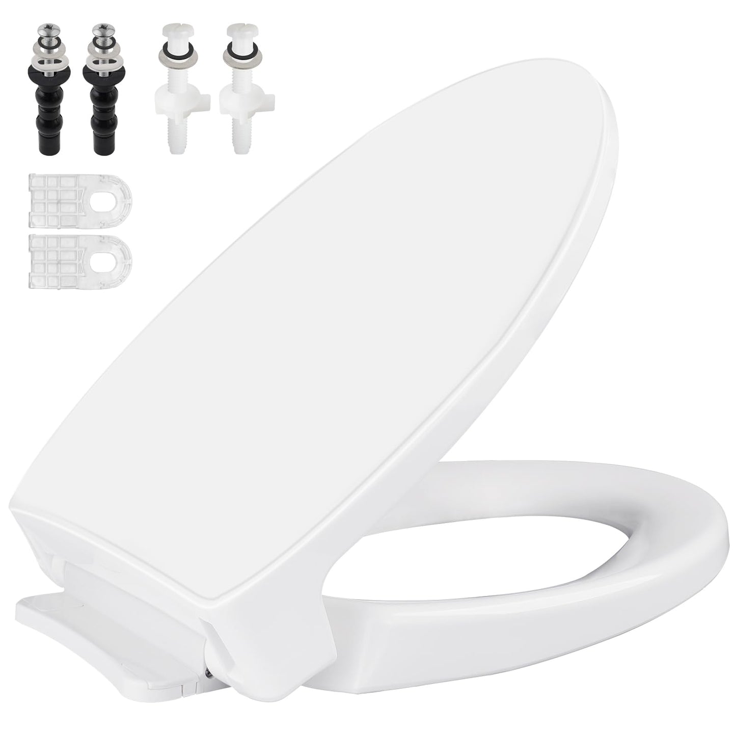 SS114 Toilet Seat Replacement Compatible with TOTO, Elongated Soft Close Toilet Seat for SS214/SS224/SS113/SS154/SS204, Transitional Slow-Close & Heavy Duty, with 2-Pack Toilet Bolts and Nuts, White