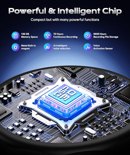 136GB (9600 Hour) Magnetic Voice Recorder - Mulukusion Voice Activated Recorder with AI-Intelligent DSP 3.0 Noise Reduction, Recording Device MP3 Records with 70 Hours Battery Time for Interviews