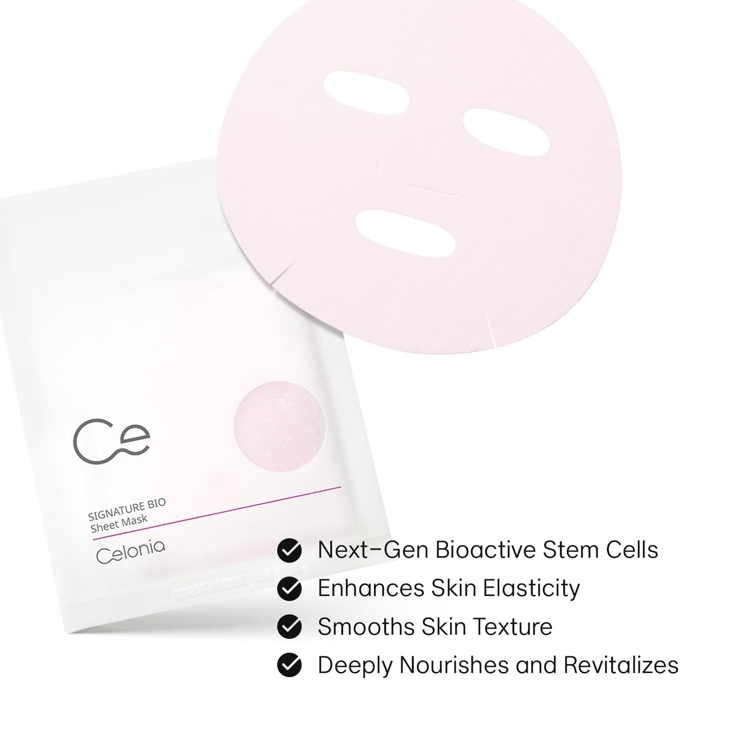 CELONIA Signature Bio Facial Sheet Mask, Stem Cell Deep Hydrating Face Mask, Anti Aging Treatment For Healthy Glowing Skin, Minimize Pores, Reduce Fine Line, Boost elasticity, Correct Redness 5PC