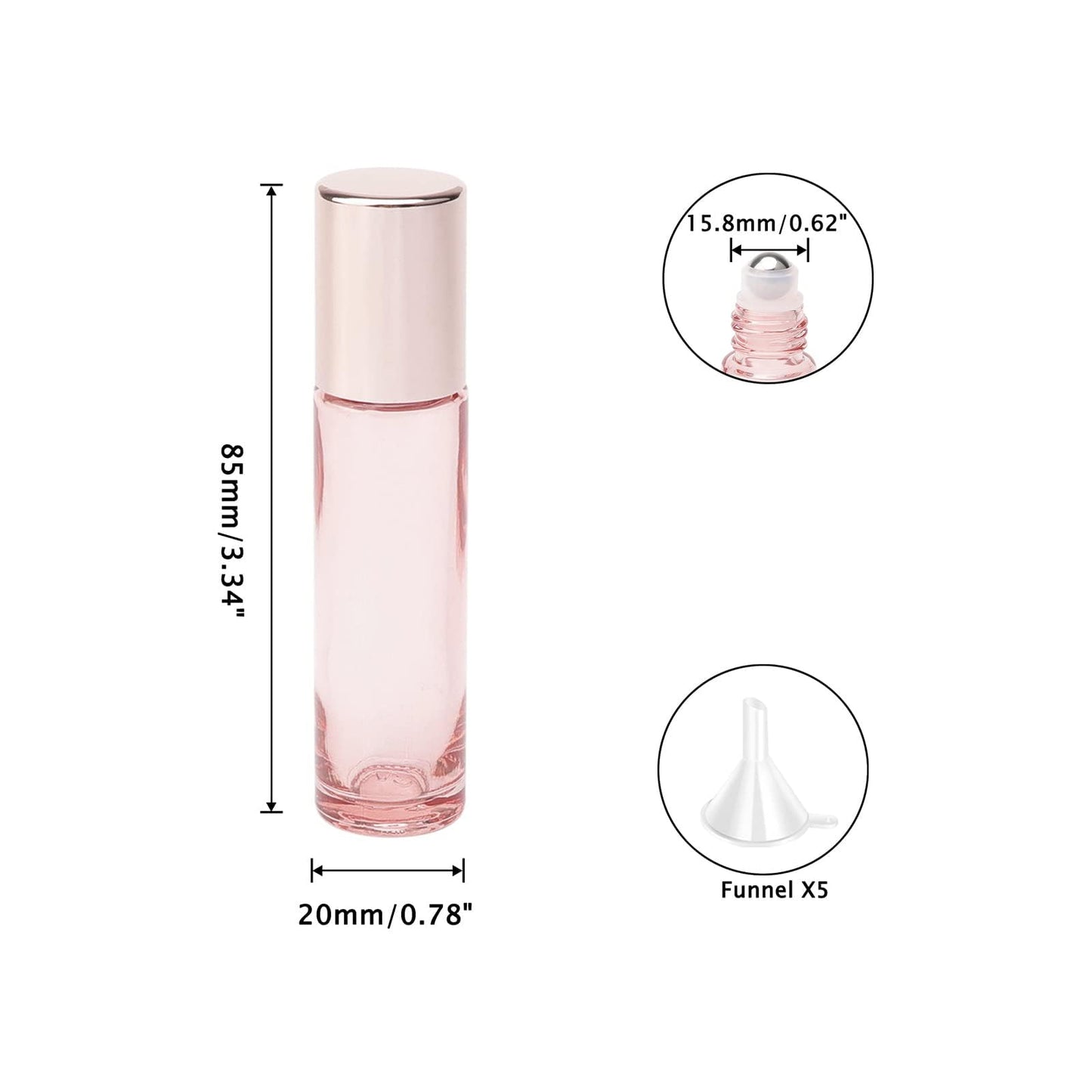Newzoll 45Pcs 10ml Essential Oil Roller Bottles, Thick Glass Roll on Vials Massage Containers with Stainless Steel Roller Ball for Perfumes Aromatherapy Lip Balms, Rose Gold