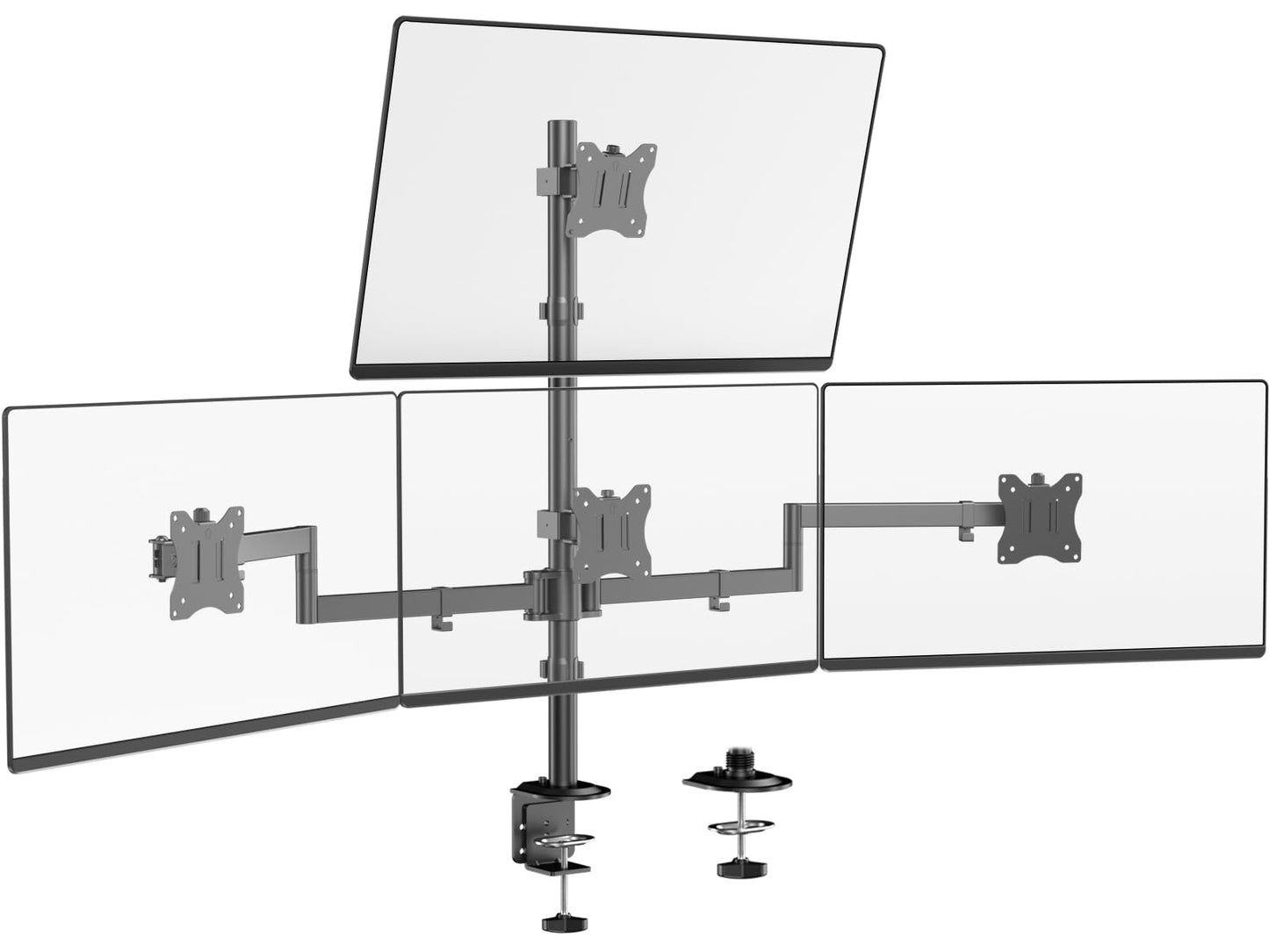 Quad Monitor Mount for 17-27 Inches - Fully Adjustable Heavy Duty 4 Monitor Arm Desk Mount, Max Load 22lbs per Screen, Clamp/Grommet, VESA 75/100 mm, Black
