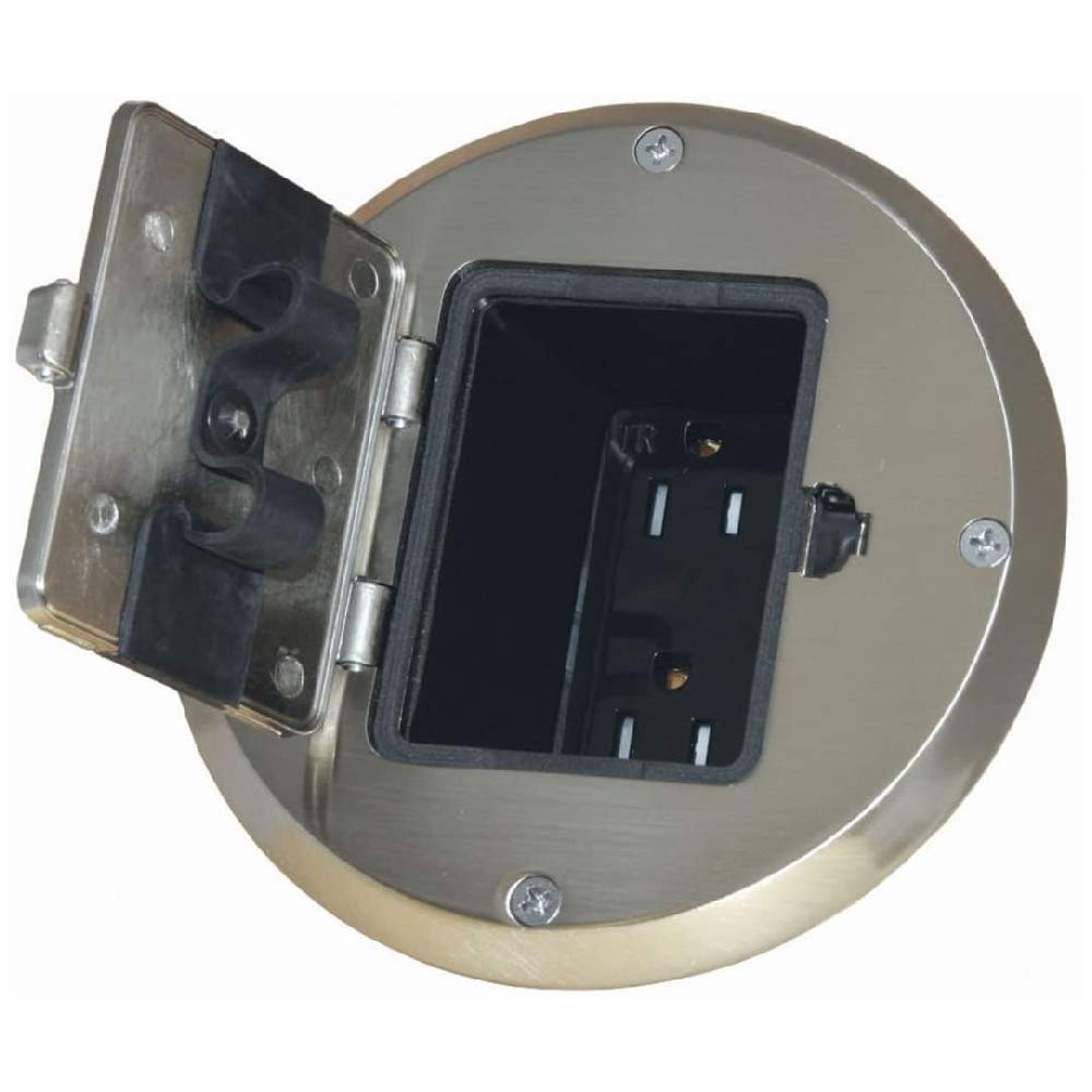 Hubbell-Raco 6239 Floor Kit with Recessed Duplex 15A TR Device and Adjustable Steel Box, 1-Gang, Nickel
