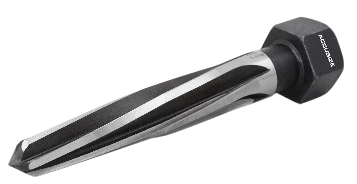 Accusize Industrial Tools 1-1/16 inch by 5 inch Flute Length Hex Shank H.S.S. Aligning Reamer, 7 inch Overall Length, Spiral Flute, 0523-6055