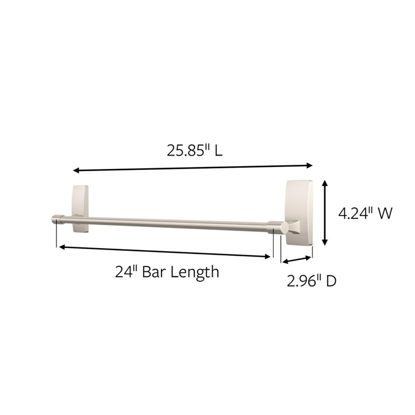 Command Bath Satin Nickel Towel Bar with Water Resistant Command Strips, Bathroom Organizer, 24 in Bar Length Holds up to 10 lbs