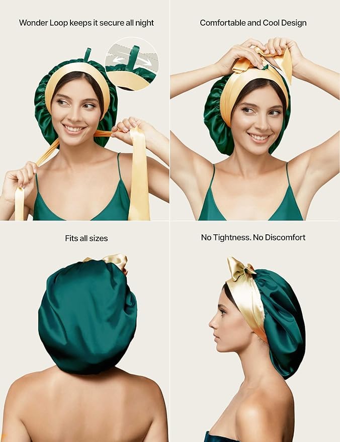 Mulberry Silk Bonnet for Sleeping Women with Curly Hair - Short Long Hair Bonnet for Sleeping - Alternative to Double Layer Satin Bonnet with Tie Band