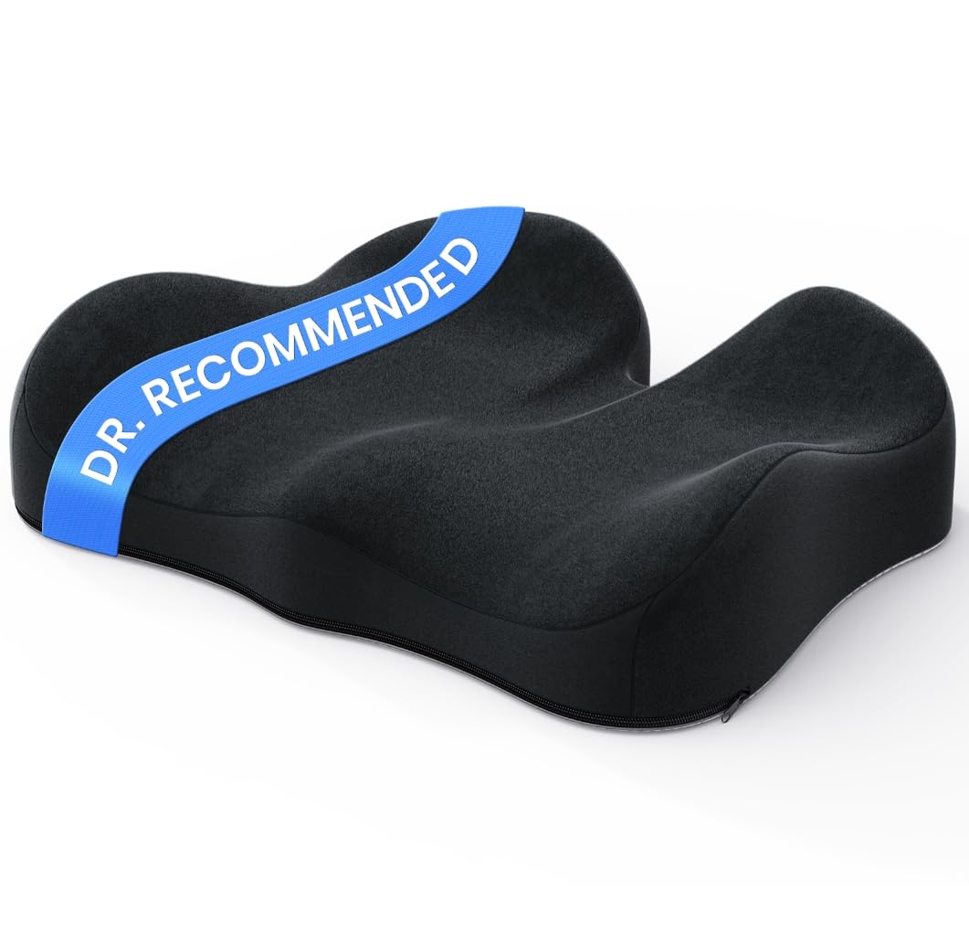 Benazcap Ergonomic Seat Cushion -Large Memory Foam Office Chair Cushion Seat Pad - Sciatica & Lower Back Pain Relief - Car Seat Cushions for Driving Seat Cushions