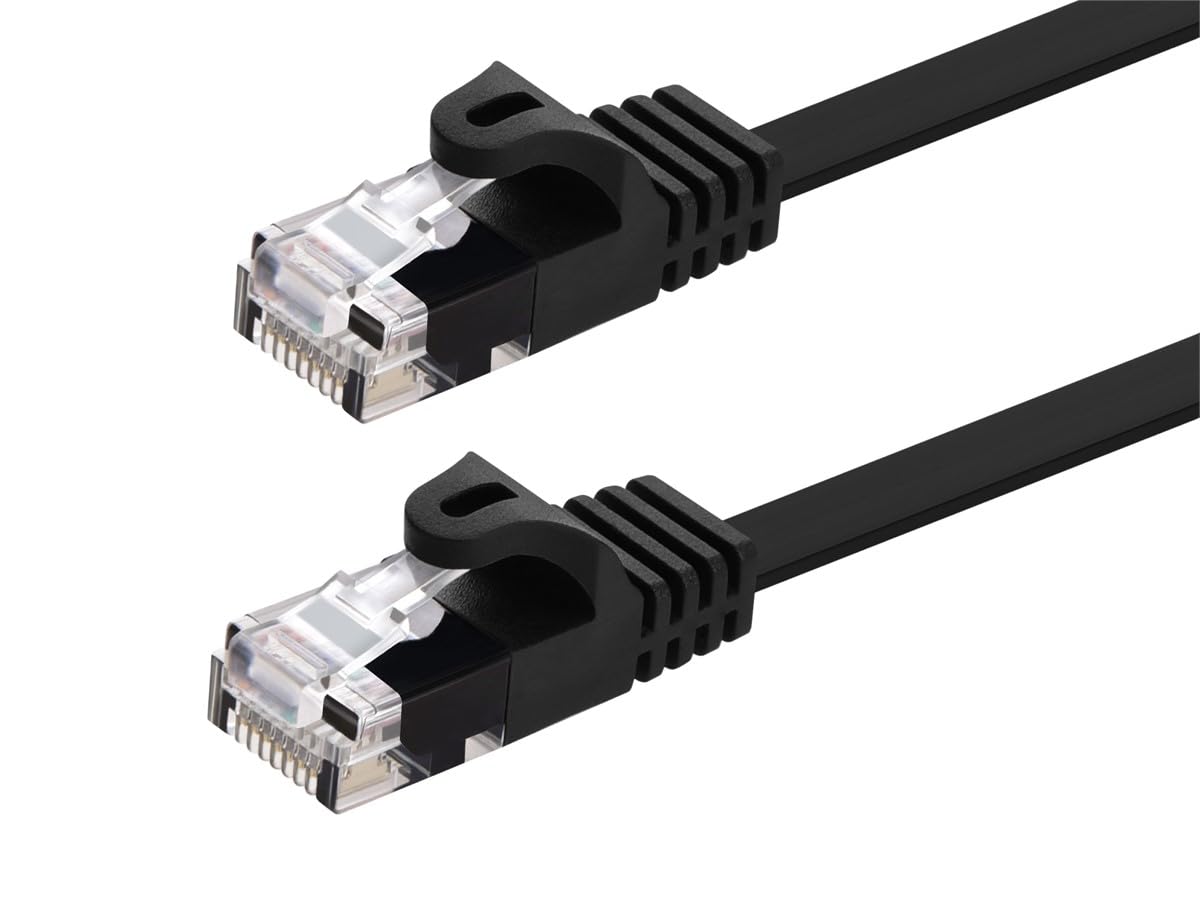 Monoprice Cat5e Ethernet Patch Cable - Network Internet Cord - RJ45, Flat,Stranded, 350Mhz, UTP, Pure Bare Copper Wire, 30AWG, 2ft, Black