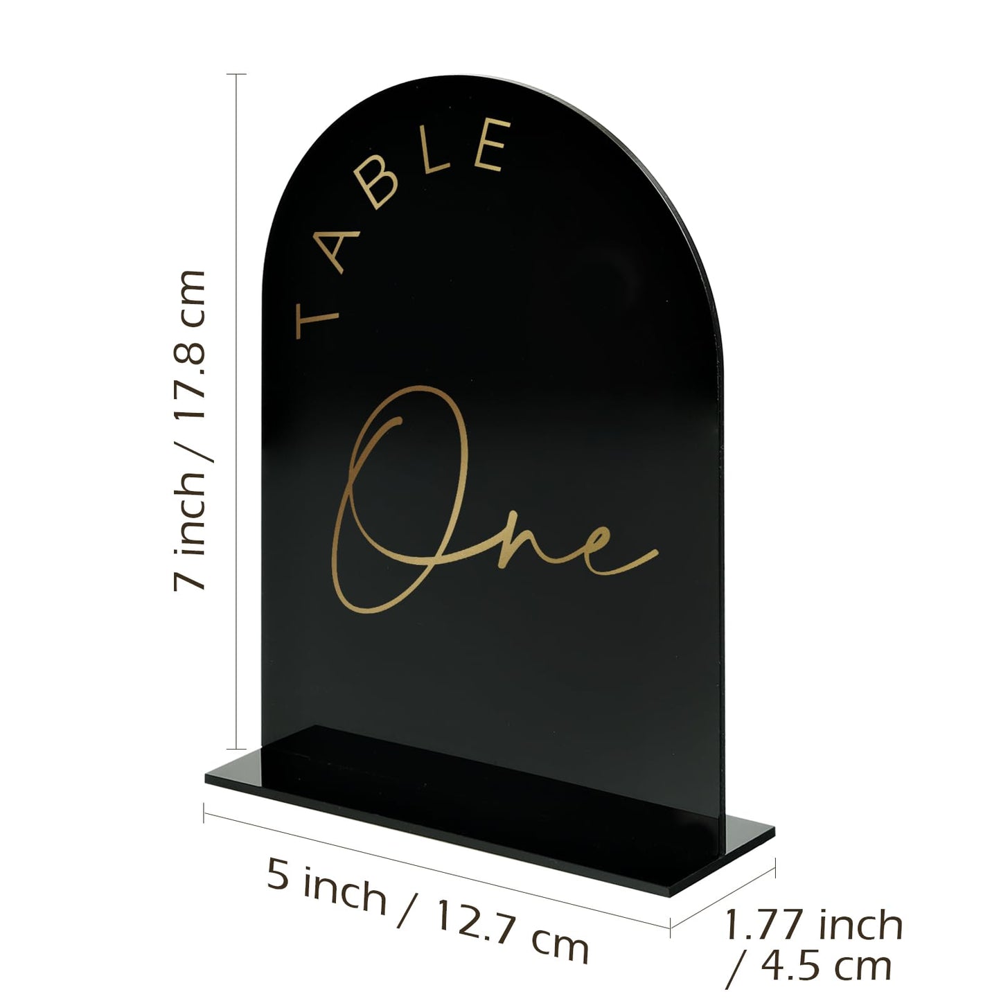 Black Arch Wedding Table Numbers 1-20 with Stands, 5x7 Inch Black Arch Acrylic Sign with Gold Letters, Acrylic Table Numbers Black and Gold for Wedding Reception Table Centerpiece Decoration (Black