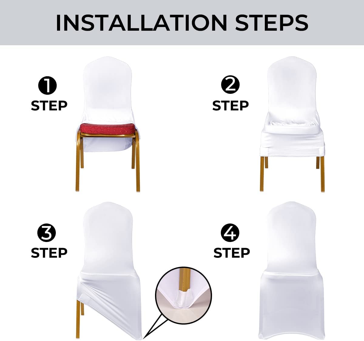 Spandex Chair Covers, Babenest Upgraded 10PCS Banquet Washable Stretch Fitted Chair Slipcovers, Elastic Universal Dining Room Chair Protector for Party Celebration Holiday Wedding (White)