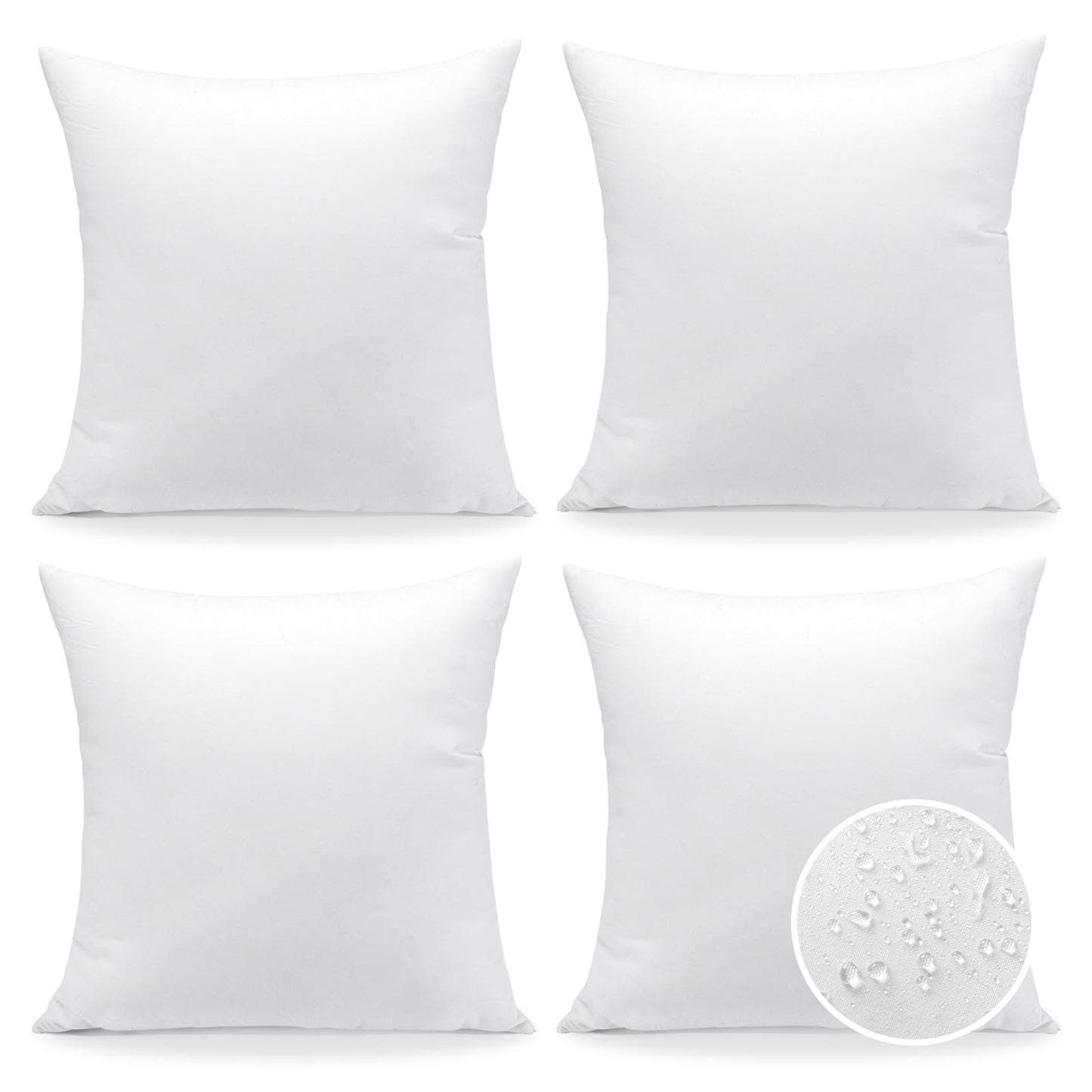 OTOSTAR Premium Waterproof Throw Pillow Inserts, Set of 4 Square Form Cushion Stuffer for Garden, Bench, Patio - Decorative Outdoor Pillows Inserts White, 18x18 Inches