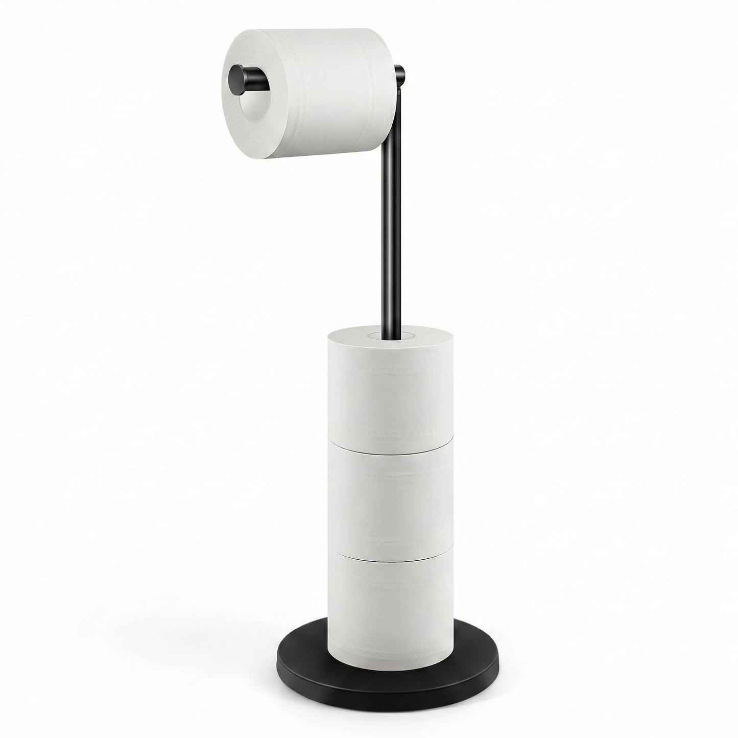 Cesun Toilet Paper Holder Stand Free Standing, Black Toilet Paper Storage with Heavy Weighted Base, Bathroom Stainless Steel Toilet Paper Roll Holder, Non-Slip, Matte Black