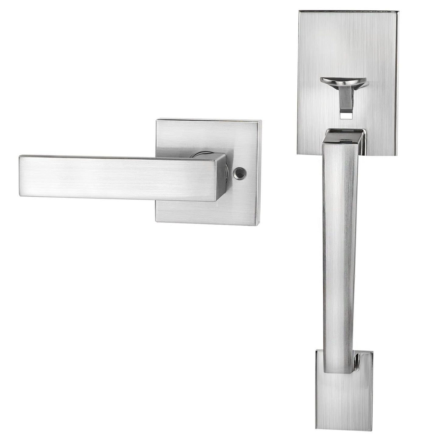 Azdele Front Door Handleset Black Entry Door Handle Set with Door Lever for Right and Left Handed Sided Doors, Single Cylinder Door Handle Set with Lower Half Lever, Satin Nickel