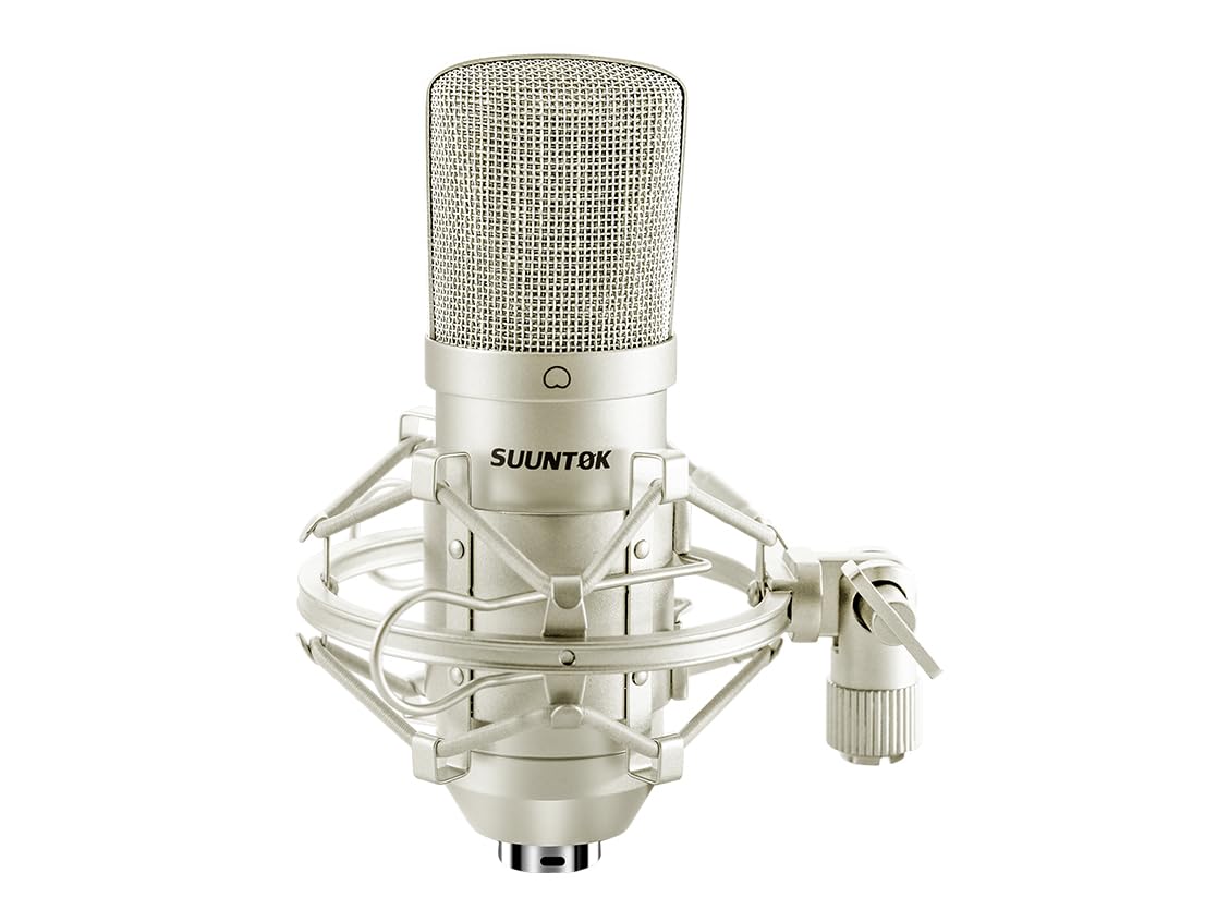 SUUNTOK XLR Condenser Microphone Recording Microphone for PC Computer Home Studio Cardioid Podcast Mic Kit for Streaming, ASMR, YouTube, Voice-Over, Gaming, Vocal (Silver)