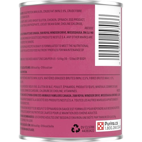 Beyond Natural Wet Dog Food, Farm-Raised Beef & Spinach in Gravy - 354 g Can (12 Pack)