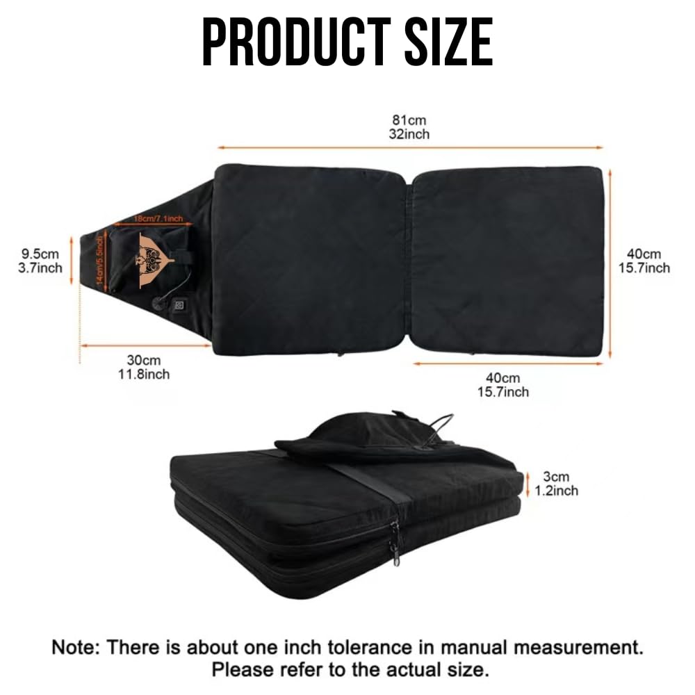 TCUDCKI Heated Seat Cushion Foldable Memory Foam Heated Seat Pad with 3 Level Heating for Camping Fishing Office Chair Stadium Seats (Power Supply Not Included) (Artificial Suede)