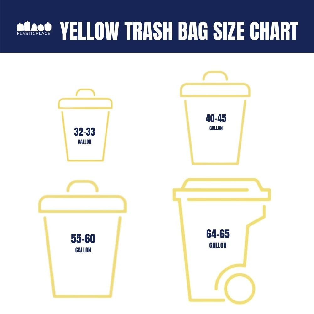 Plasticplace T55120YL 55-60 Gallon Trash Bags │ 1.2 Mil │ Yellow Heavy Duty Garbage Can Liners │ 38” x 58” (50 Count)