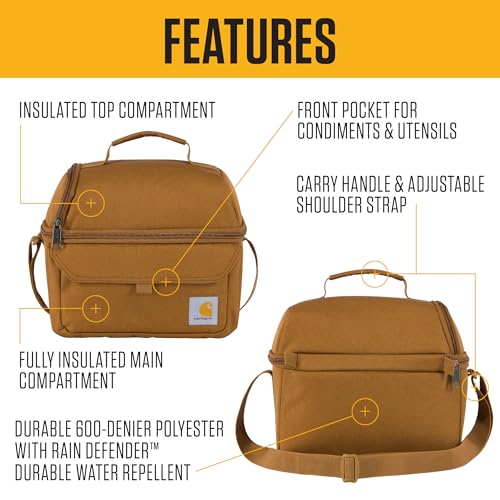 Carhartt 12 Can Two Compartment Lunch Box | Durable, Fully-Insulated Lunch Bag for Women & Men, Large Lunchbox (Port)