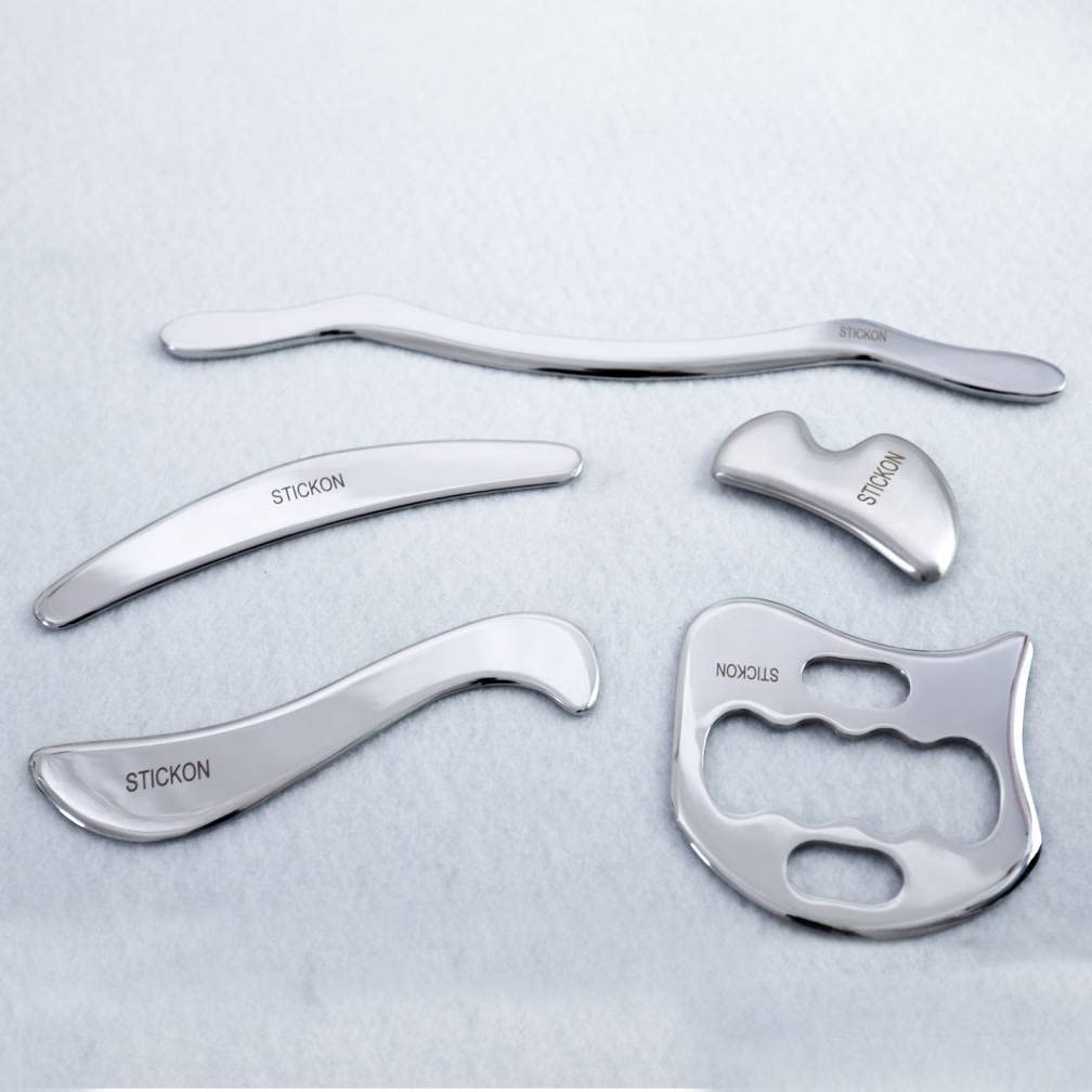 STICKON Gua Sha Set Tool - Medical Grade Stainless Steel Scraping Massage Tool, IASTM Tool for Relaxing Soft Tissue Tools - Reduce Head,Neck,Back Pain (STICKON-j)