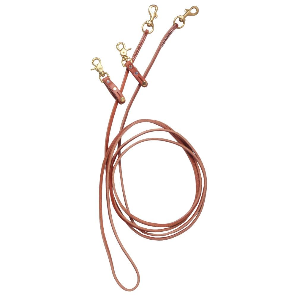 Tough 1 Royal King Leather Pulley Draw Reins 5/8" x 8 1/2', Brown