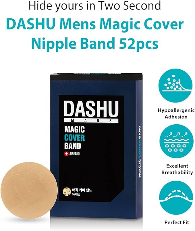 DASHU Men’s Magic Cover Band 104pcs (TWO BUNDLES) – Hypoallergenic Beige Tape Nippies Nipple Cover | Breathable Nipple Covers | Skin-Friendly Nipple Shield Patches for Men | Seamless Nip Covers for