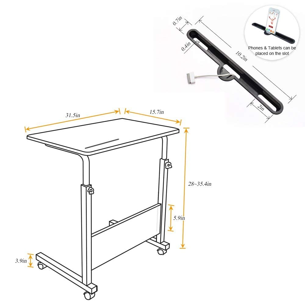 SDHYL Side Table Living Room,31.5 inches Laptop Desk, Adjustable Work Stand Mobile Side Desk, Portable Workstation Student Desk Small Snack Table