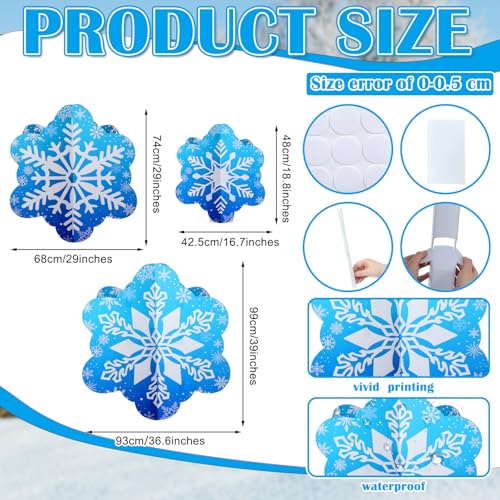 Beeveer 3 Pcs 18"-39" Winter Snowflake Frozen Party Decoration 3D Blue Snowflake Cardboard Cutout Stand-up Wonderland Christmas Backdrop Photo Prop Stand up Cutout for Winter Xmas Party Supplies
