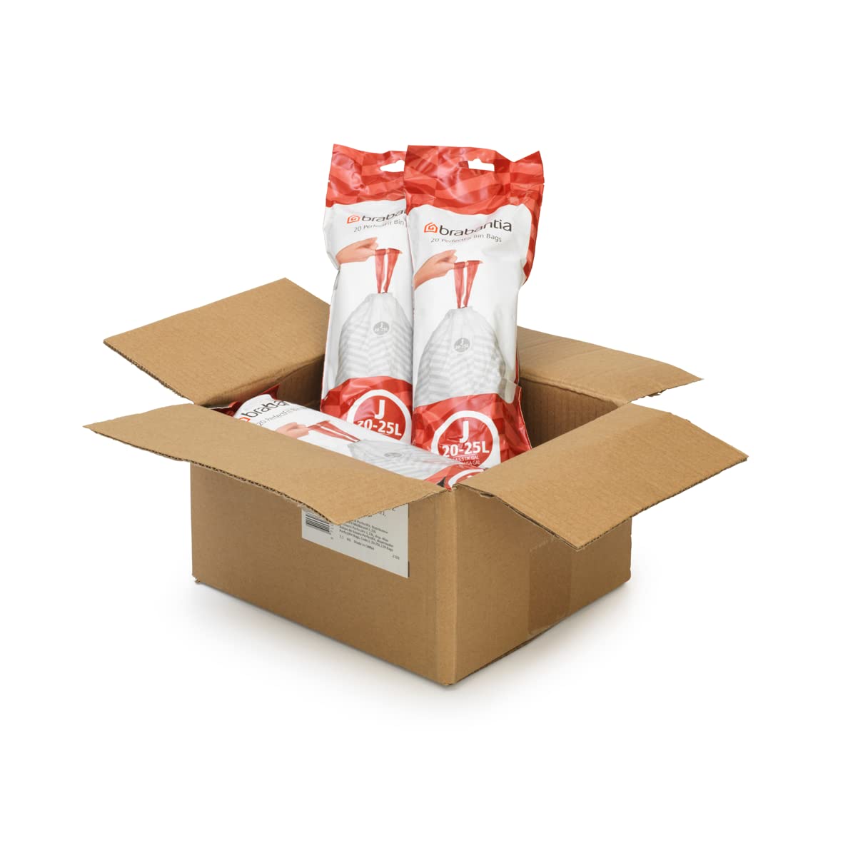 Brabantia PerfectFit Trash Bags (Size J/5.3-6.6 Gal) Thick Plastic Trash Can Liners with Drawstring Handles (120 Bags)