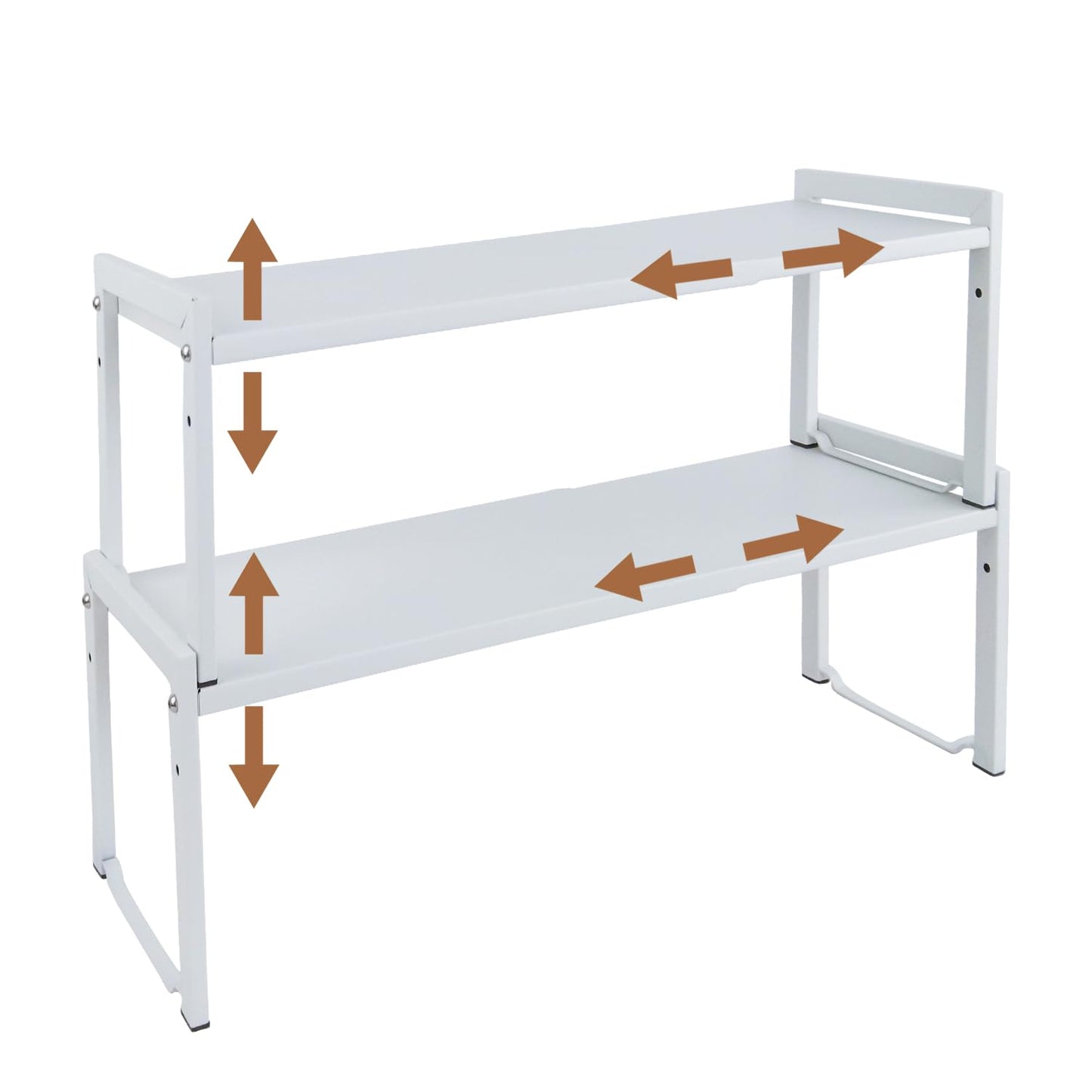 Expandable Cabinet Shelf 13.8-26"(L), Stackable Kitchen Counter Organizer shelves, Kitchen Spice Rack Pantry Shelf, Djustable Cupboard Organizer Storage Rack for Kitchen Office(White,2 pack L)