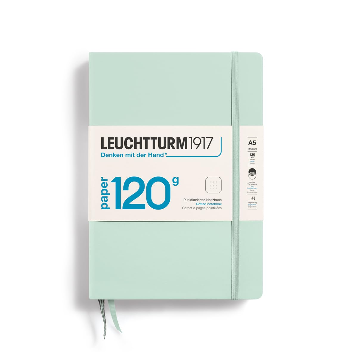 LEUCHTTURM1917-120G Special Edition - Medium A5 Dotted Hardcover Notebook (Mint Green) - 203 Numbered Pages with 120gsm Paper
