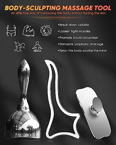 ONUEMP 3-in-1 Stainless Steel Gua Sha Massage Therapy Tool - Ice Muscle Scraper, Body Sculpting Cup for Maderoterapia Kit Colombiana, Lymphatic Drainage, Anti Cellulite, Deep Tissue Fascia Release
