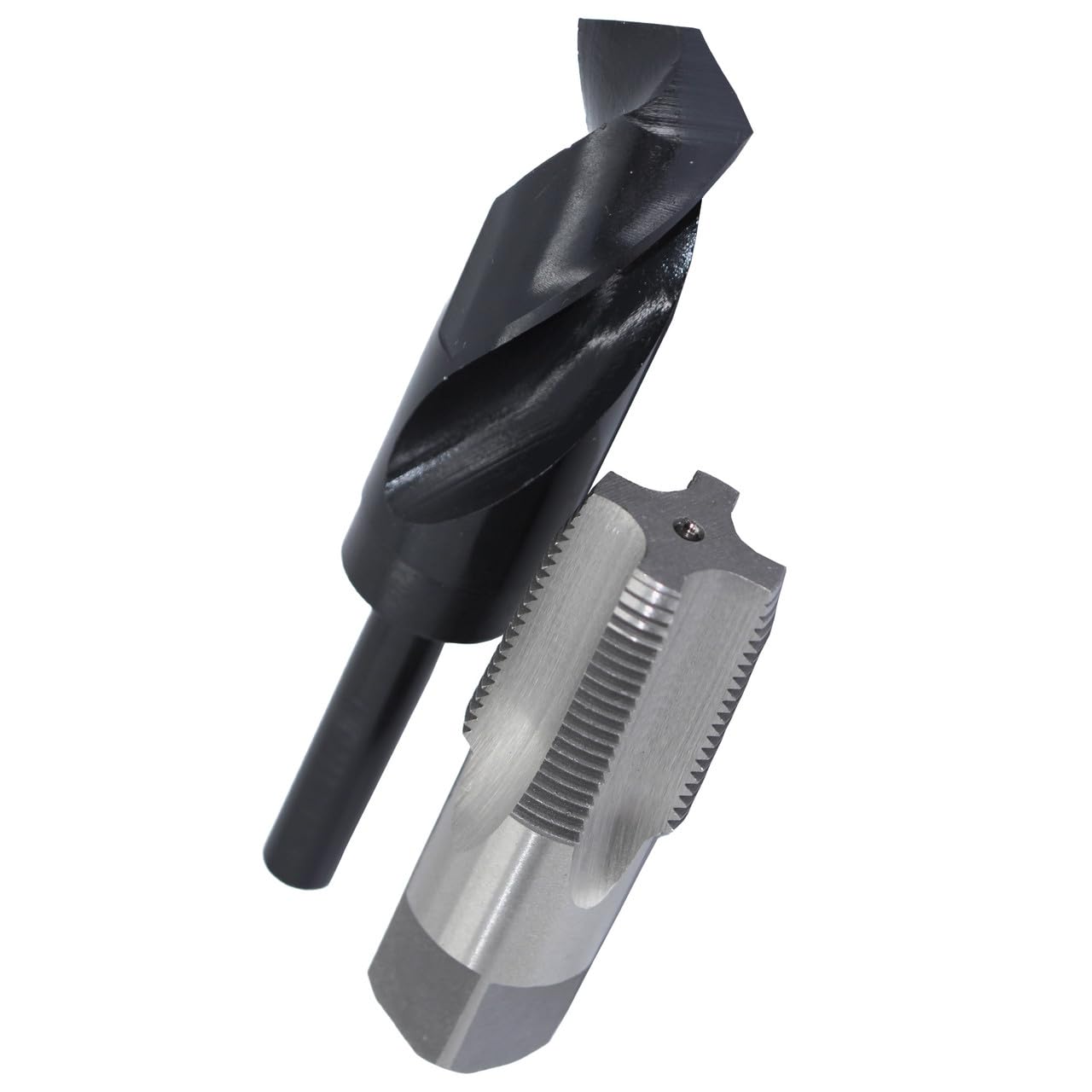 Drill America POU Series 1" NPT Tap and Drill Set, 1" Carbon Steel NPT Tap and 1-5/32" HSS Drill Bit w/ 1/2" Shank in Plastic Case