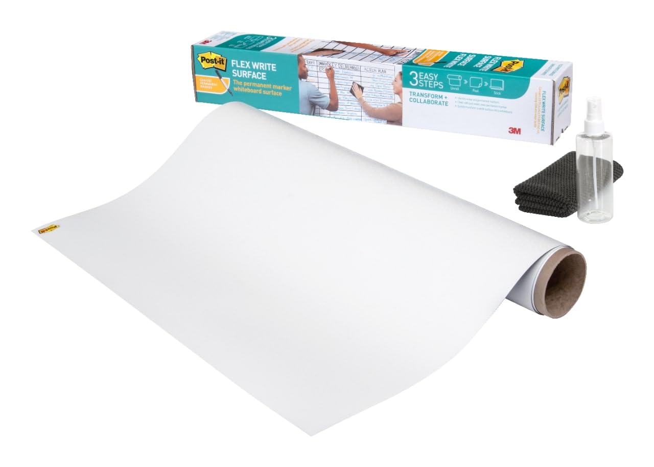 Post-It Flex Write Surface, Permanent Marker Wipes Away with Water, 3ft x 2ft, White Dry Erase Whiteboard Film (FWS3X2)