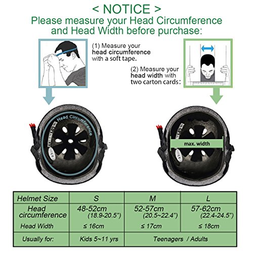 Besmall Skateboard/Skate Helmet with Protective Gear Knee Pads Elbow Pads Wrist Guards for Age 18+ Youth Adults BMX/Skateboard/Bike, for Head Size L (57-62cm) Black