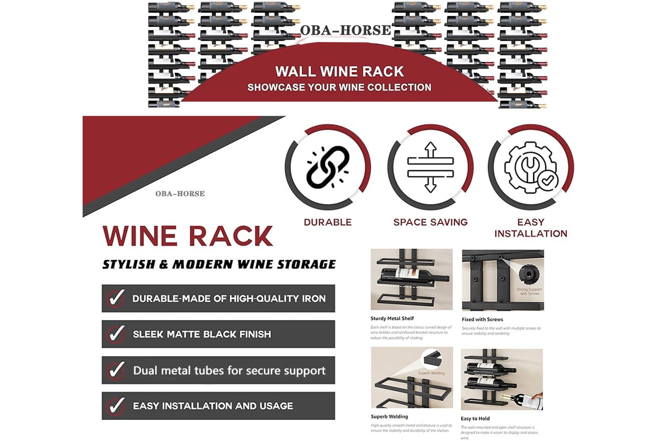 Wall Mount Wine Rack, Detachable Wall Mounted Wine,Wall Racks for Wine Bottles Display and Storage, Hanging Bottle Organizer for Living Room, Dining Room, Wine Cellar, Bar (8 Tier Classic Black)