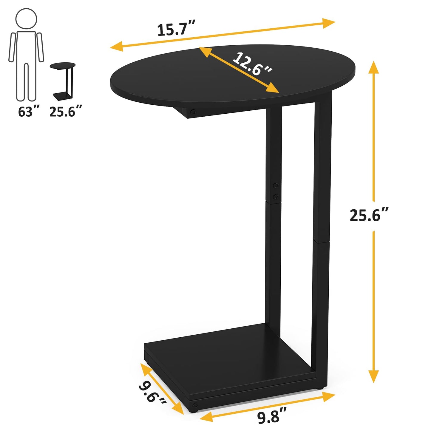 Hosfais Small Side Table End Table, C-Shaped Wood Coffee Table TV Tray for Eating Couch Tables for Small Space, Living Room (Black)