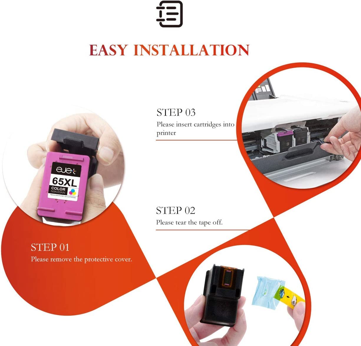 ejet 65 65XL Black Ink Cartridge Replacement for HP 65 XL 65XL Work with Envy 5052 5055 5058 DeskJet 2622 3755 2624 2652 2655 3720 3752 3721 3722 3723 3730 3732 3758 Printer (2 Black)