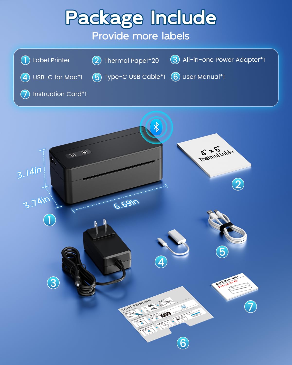 Bluetooth Thermal Shipping Label Printer for Canada Post, 4x6 Thermal Label Printer for Small Business, Wireless Label Printer Compatible with iOS Android Phone&Pad&PC, Used for UPS, FedEx, Tiktok