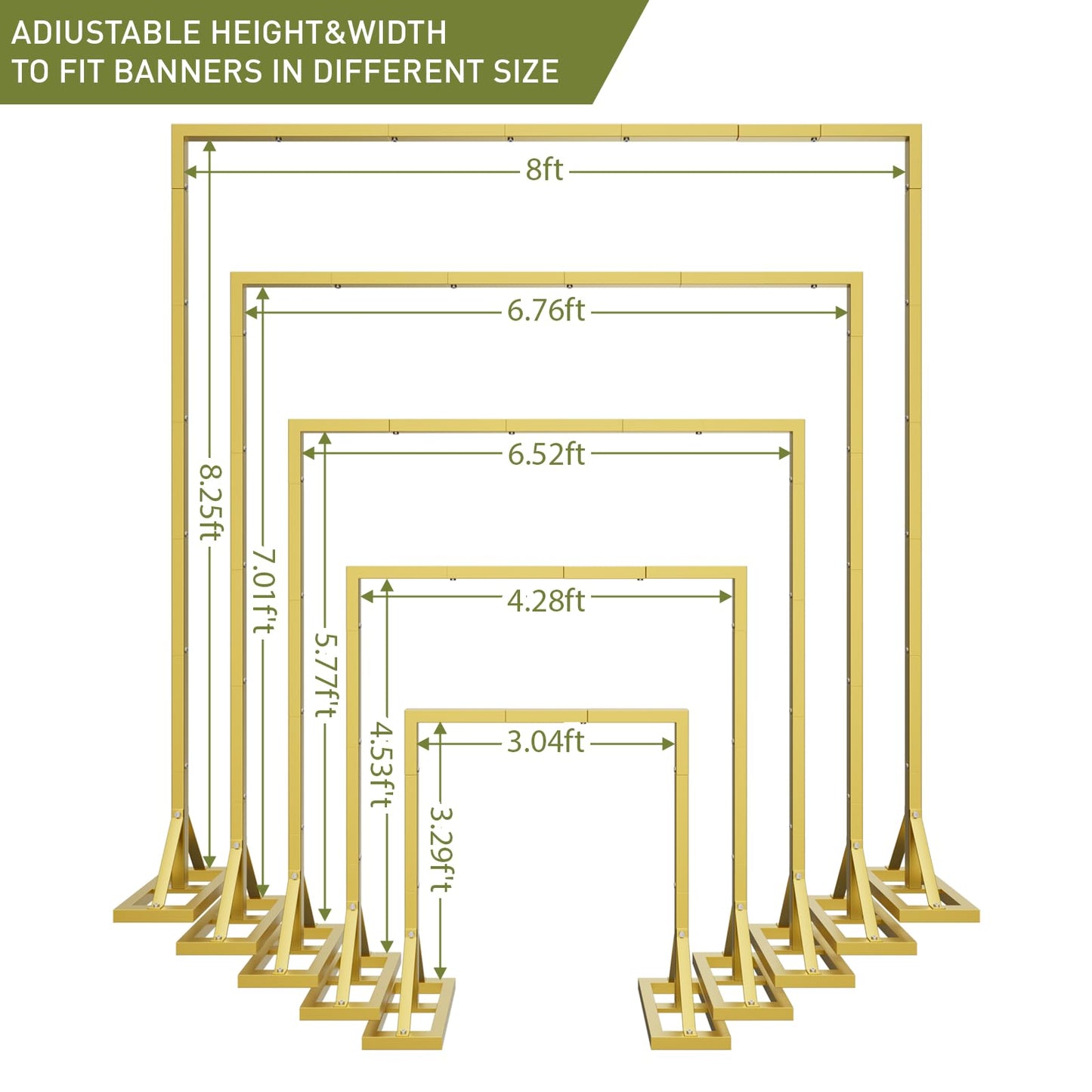 8.2FT Adjustable Backdrop Stand Kit - Square Wedding Arch & Balloon Arch for Photo Booth Background, Baby Shower, Birthday Party Decorations (Portable Frame) (Gold)