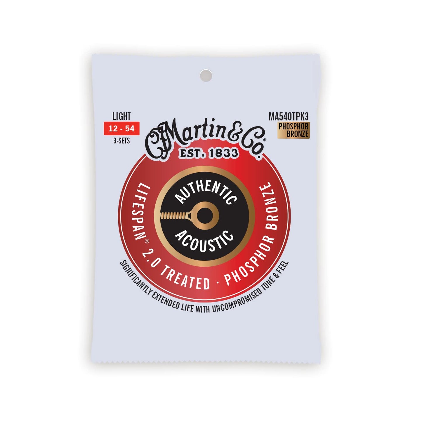 Martin Authentic Acoustic Guitar Strings - 3 Pack - Lifespan 2.0 Treated 92/8 Light