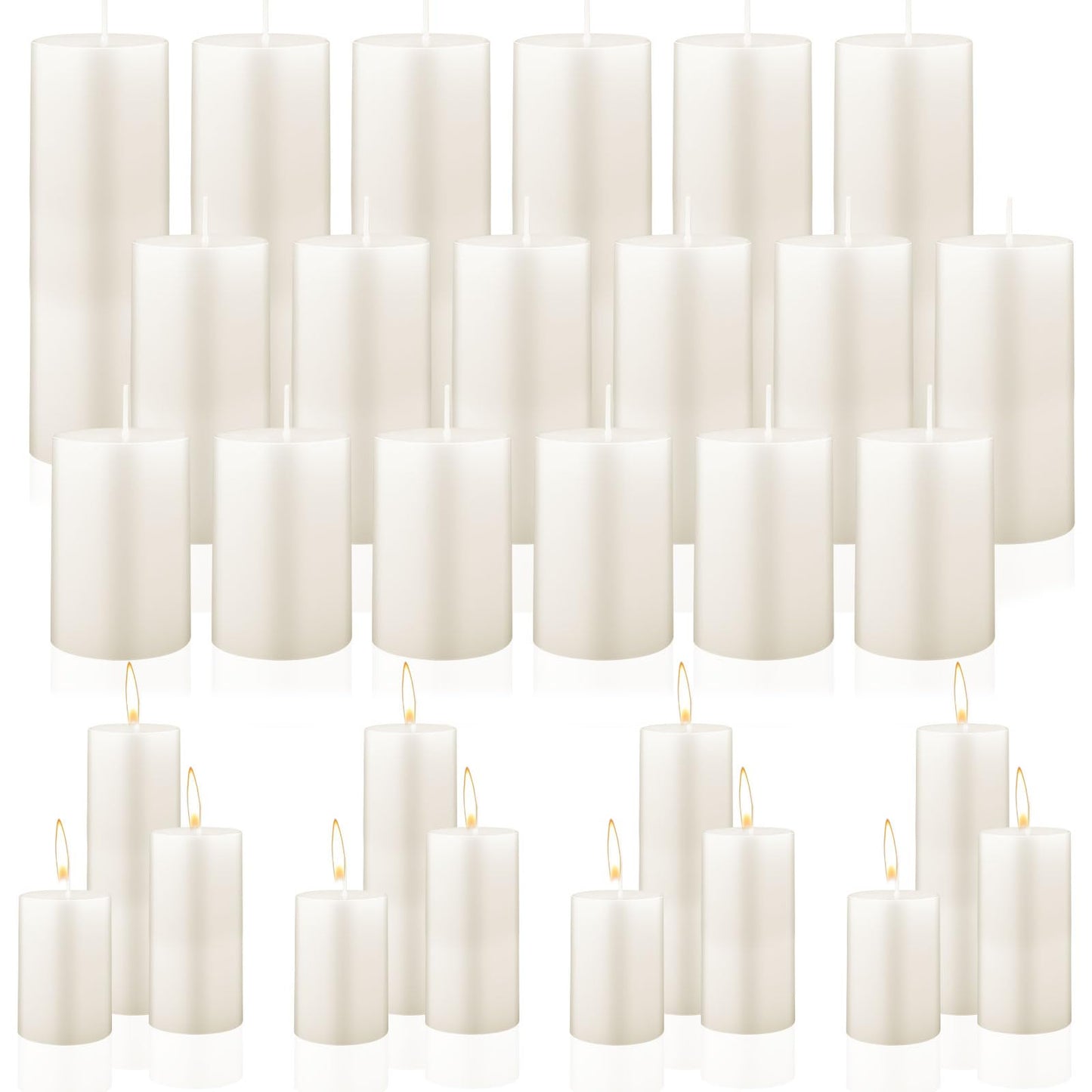 18 Pcs Pillar Candles Bulk Set of 3 Long Burning Wax Pillar Candles 2 in x 3, 4, 6 Inch Dripless Unscented Smokeless for Wedding Party Spa Lantern Fireplace Home