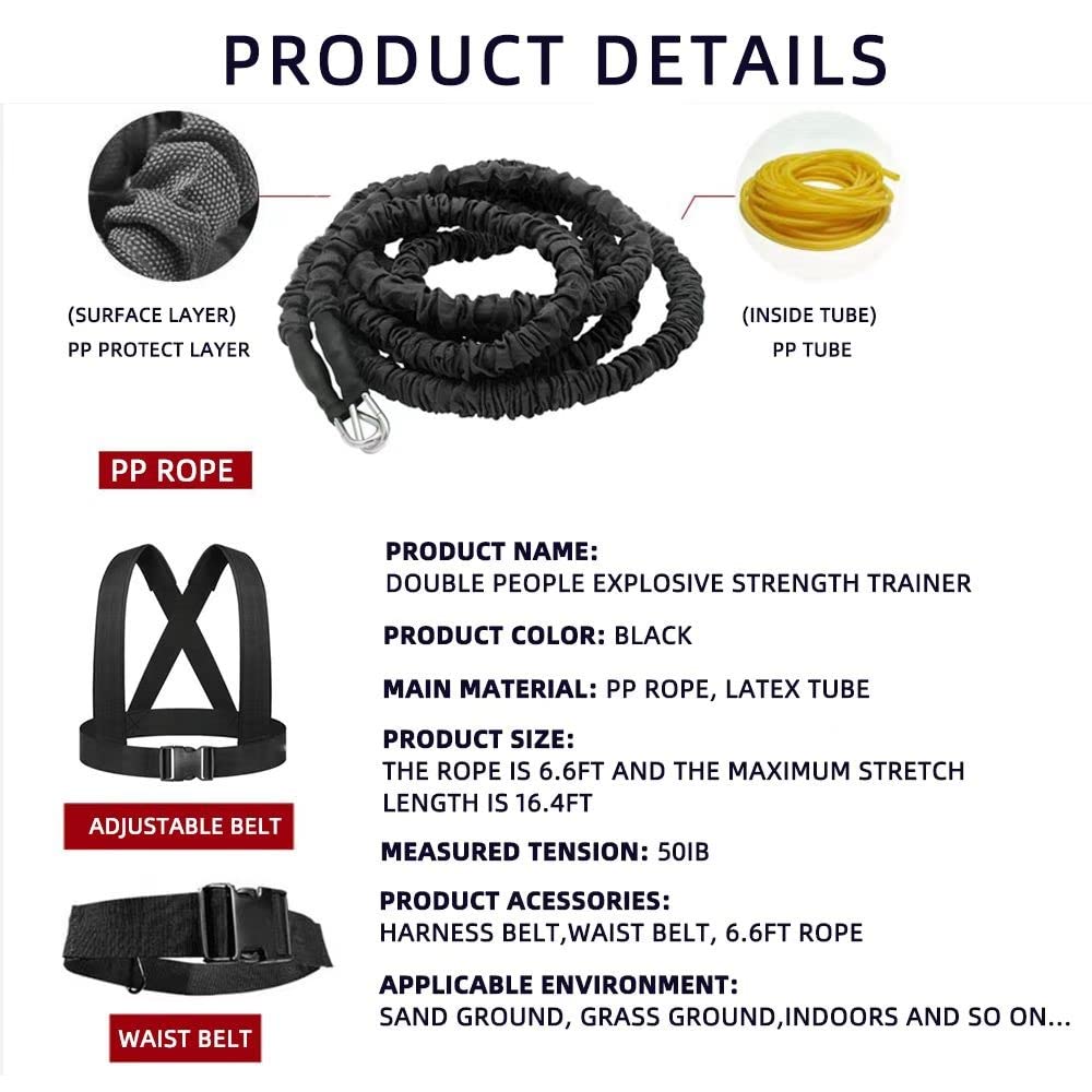 OYINDIZ Resistance Explosive Training Rope Force Improve Power, Agility, Strength Track and Field Football Basketball Volleyball Multi-Directional Fitness Equipment (9.8FT)