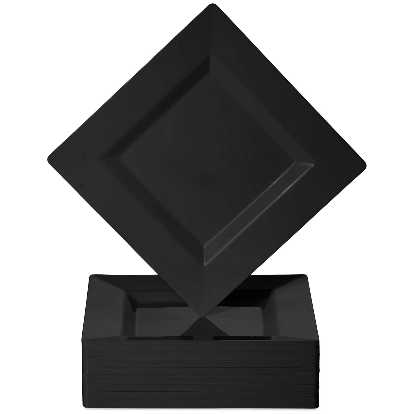 BloominGoods Plastic Disposable Square Dessert Plates | 50-Pack 6.5 inches Black Appetizer/Salad Square Plates | Ideal for Weddings, Parties, Catering | Heavy Duty & Non Toxic