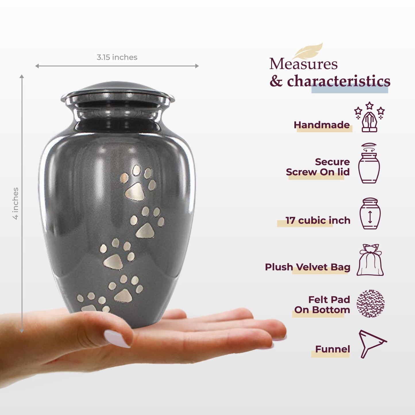 Trupoint Memorials Pet Urn for Dogs and Cats Ashes - A Loving Resting Place for Your Special Pet, Cat and Dog Urns for Ashes, Pet Cremation Urns – Grey, Small Pets up to 8 Kg